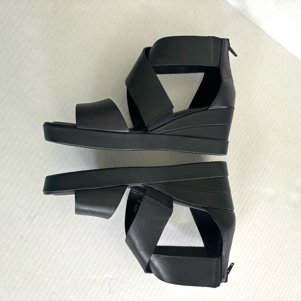 Ecco Elevate Black Leather Platform Wedge Sandal Wide Strap Size‎ 37EU, 6US - Picture 9 of 16